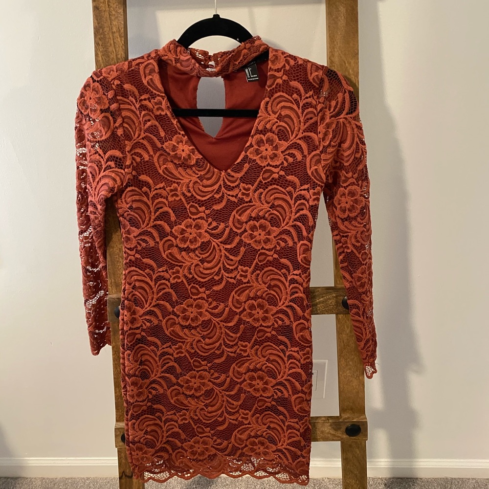 Orange/ rust lace dress with choker neckline small